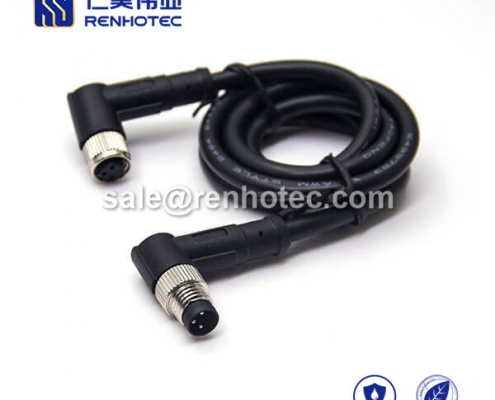 M8 Overmolded Cable 3pin Male to Female Right Angle Solder 2M Double Ended Cable M8 to M8 24AWG