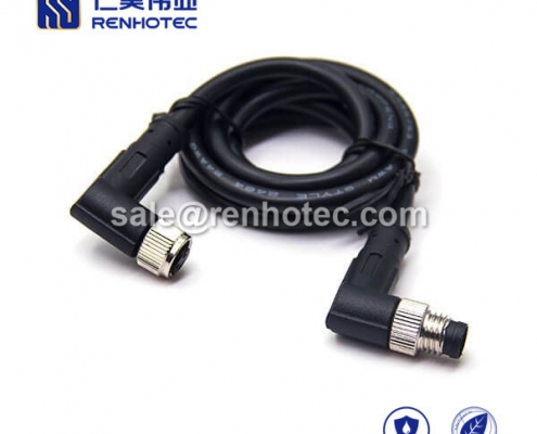 M8 Overmolded Cable 3pin Male to Female Right Angle Solder 2M Double Ended Cable M8 to M8 24AWG