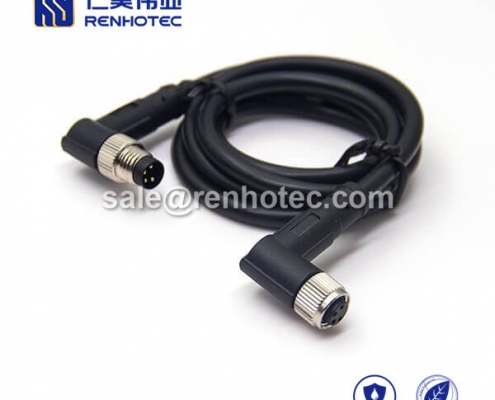 M8 Overmolded Cable 4pin Male to Female Right Angle Solder 2M Double Ended Cable M8 to M8 24AWG
