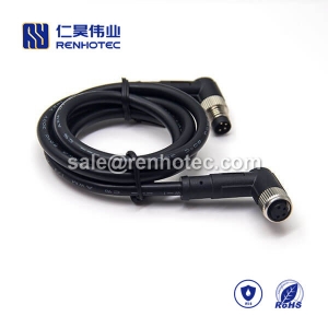 M8 Overmolded Cable 4pin Male to Female Right Angle Solder 2M Double Ended Cable M8 to M8 24AWG