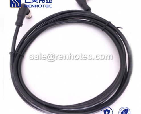 M8 Overmolded Cable 4pin Male to Female Right Angle Solder 0.2M Double Ended Cable M8 to M8 24AWG