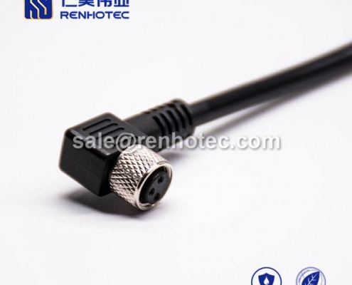 M8 Overmolded Cable 3pin Female Right Angle Solder 3M Single Ended Cable 24AWG