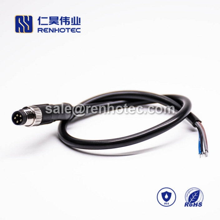 M8 Overmolded Cable B Code 5pin Male Straight Solder 35CM Single Ended Cable 24AWG