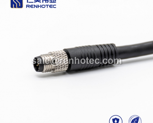 M8 Overmolded Cable, B Code, 5pin, Female, Straight, Cable, Solder, Single Ended Cable, , 24AWG, 1M