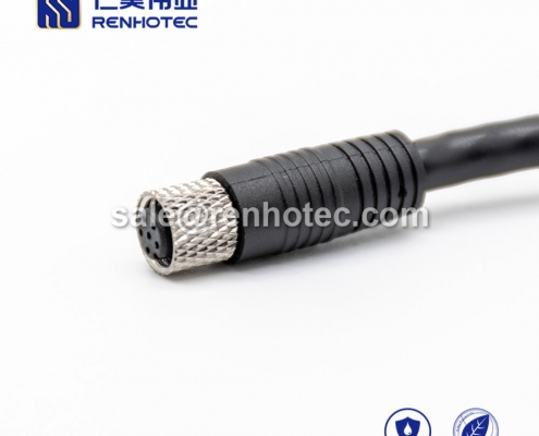 M8 Overmolded Cable A Code 6pin Female Straight Solder Single Ended Cable 26AWG