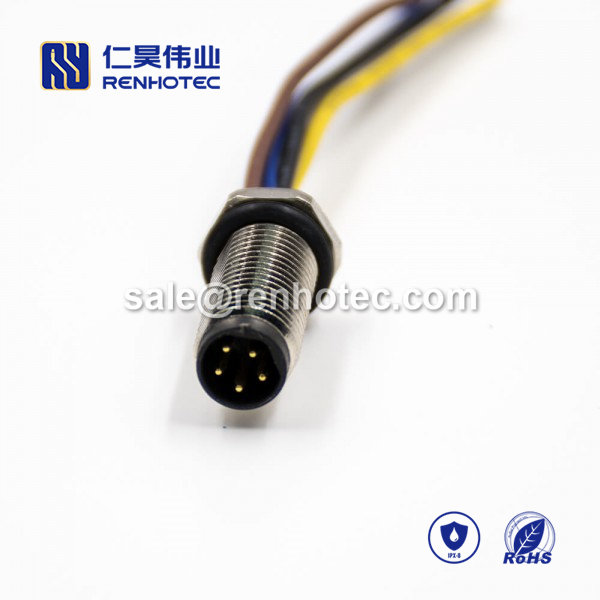 M8 Wire Harness, B Code, 5pin, Male, Straight, Cable, Solder, Front Mount, Single Ended Cable, , 24AWG, 1M