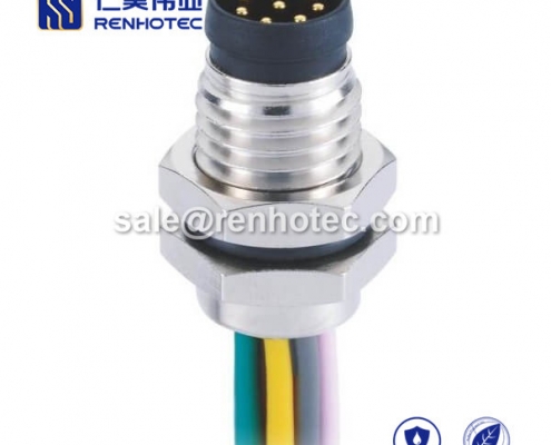 M8 Wire Harness, A Code, 8pin, Male, Straight, Cable, Solder, Front Mount, Single Ended Cable, , 26AWG
