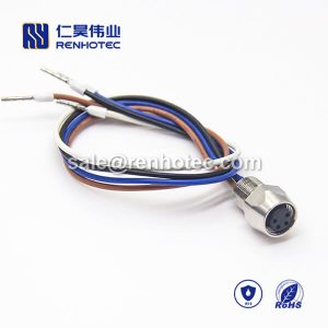 M8 Wire Harness, , 4pin, Female, Straight, Cable, Solder, Back Mount, Single Ended Cable, , 24AWG