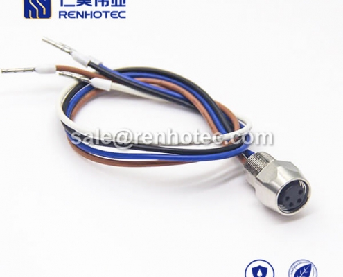 M8 Wire Harness, , 4pin, Female, Straight, Cable, Solder, Back Mount, Single Ended Cable, , 24AWG