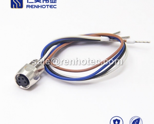 M8 Wire Harness, , 4pin, Female, Straight, Cable, Solder, Back Mount, Single Ended Cable, , 24AWG