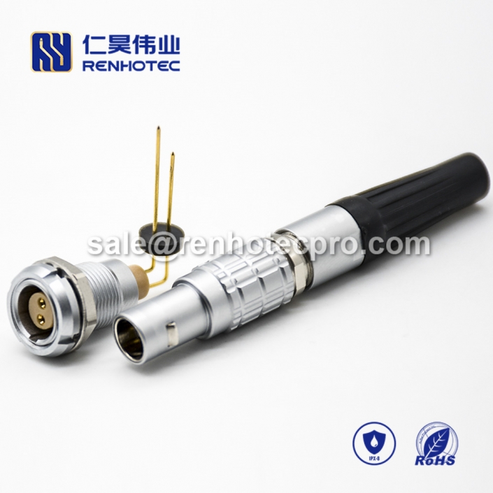 LEMO 2 pin male connector B Series Push pull self-locking Straight FGG Brass Shell Cable