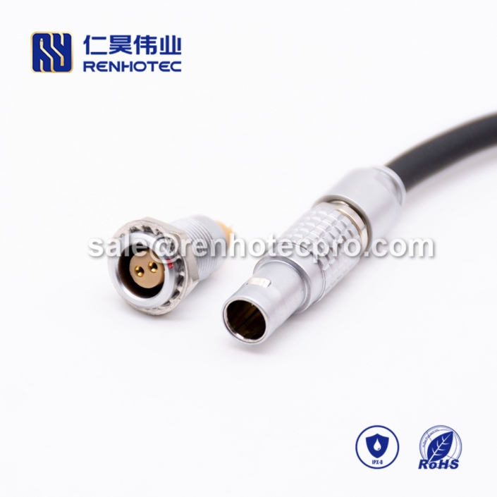 black LEMO cable B Series Male 2 pin Straight PVC Push pull self-locking FGG.0B 2M Black IP55